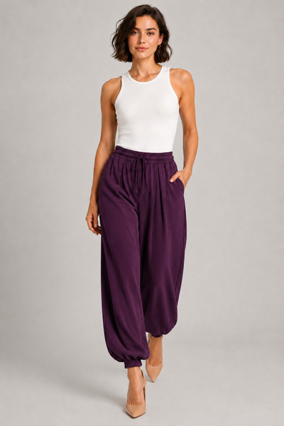 De Carte Women's Modal Fabric Shalwar Cut High Waist Pocketed Elastic Cuffed ...