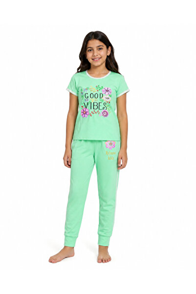Generic Rjhana Kids Girl's Good Vibes Blouse and Pants Set Green