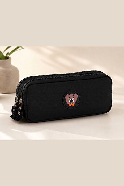 NEMO BAGS Unisex Black Pen Holder, Double Compartment Pen Case, Teddy Bear Lo...