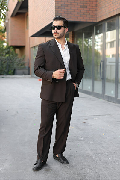 SABRİ ZENGİN Men's Brown Oversize Double-Breasted Suit