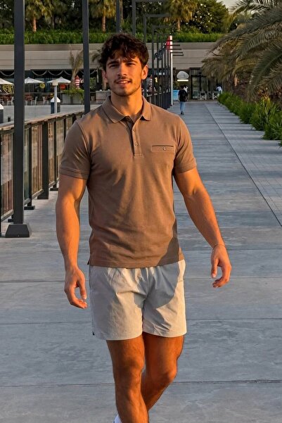 Maccali Men's Comfortable Fit Pocket Casual Brown Polo Neck T-Shirt