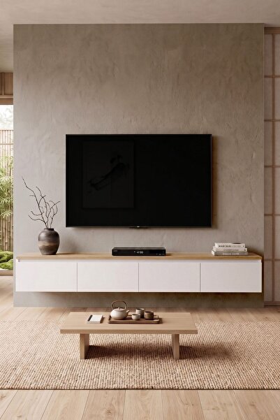 Yurupa Nicole 4 Kapaklı Duvara Monte TV Ünitesi 200 cm Modern TV Sehpası Sepe...