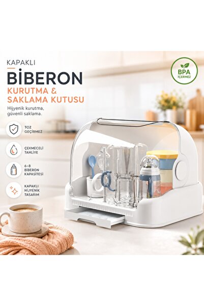 HPYTECH Kapaklı Bulaşıklık Biberon Kurutucu ve Saklama Kutusu | Toz Geçirmez ...