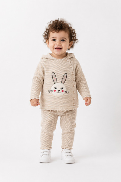 Babyhola Girl's Hooded Knitwear Cardigan Trousers Set 23114