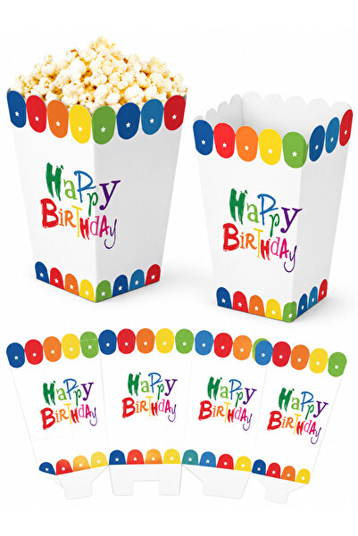 Partifabrik Happy Birthday Rengarenk Karnaval Renkler Temalı Mısır Popcorn Ku...