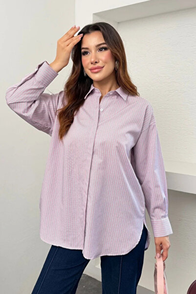 Clothes Fast Women's Striped Oversize Shirt Long Sleeve Buttoned Loose Basic ...