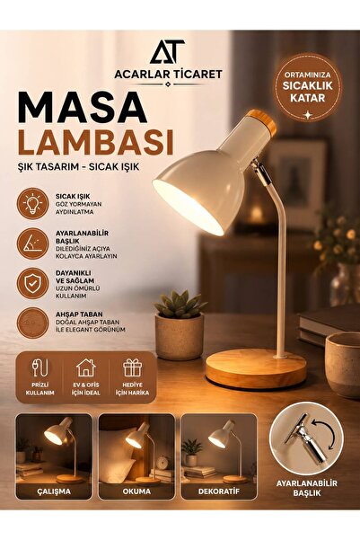 Acarlar Ticaret Ahşap Nordic Gri Masa Lambası