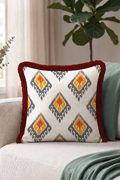 Evimde Bambaşka Ethnic Ikat Patterned Fringed Pillowcase - Authentic Anatolia...