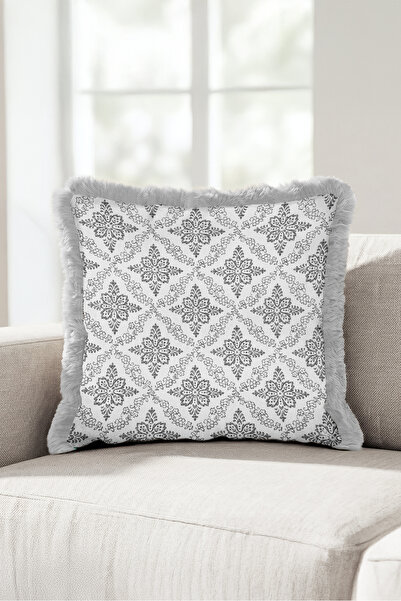 Evimde Bambaşka Elegant Fringed Pillowcase with Damask Floral Pattern - Class...