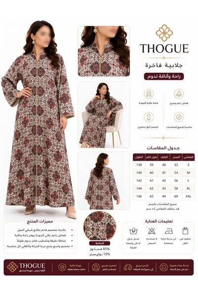 THOGUE Luxurious Traditional Patterned Women's Long Robe - Elegant Collar - Comfortable Loose Fit