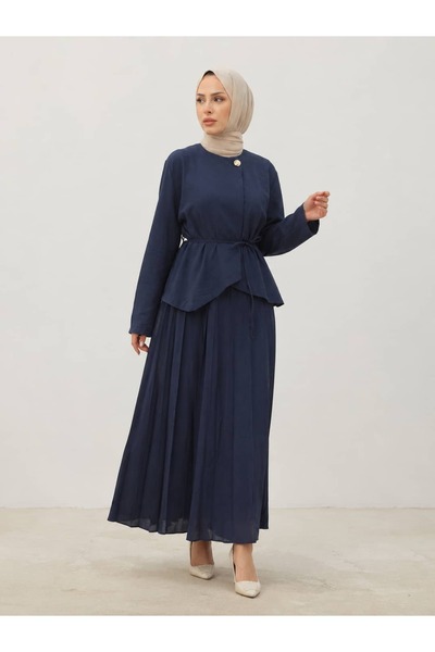 ankanoor Asymmetrical Cut Cupra Skirt-Blouse Set Anka261037