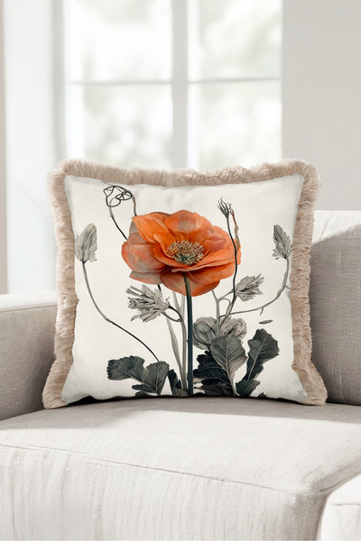 Evimde Bambaşka Floral Design Botanical Fringed Pillowcase - Naturalist Flora...
