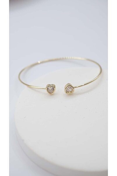 Jerie Heart Stone Detail Thin Cuff Bracelet