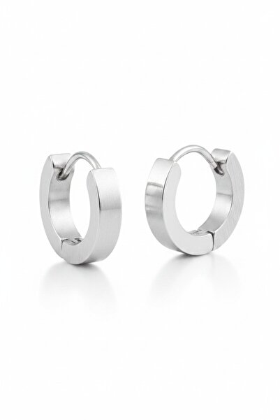 Lorivelle Steel Earrings Silver Color Stainless Tarnish Resistant Thick Hoop ...