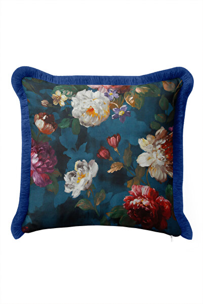 Evimde Bambaşka Floral Pattern Baroque Fringed Pillowcase-Romantic Floral Pet...