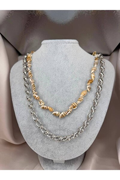 ZS Aksesuar Women's Seashell Necklace Silver Color Chain Layered Multiple Nec...