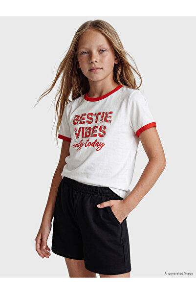 LC Waikiki Vizyon New Season Crew Neck Printed Girls' T-Shirt
