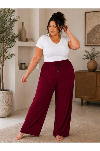 THEBEK Women's Viscose Pocketless Battal - Regular - Pants Relaxed Fit Plus Size
