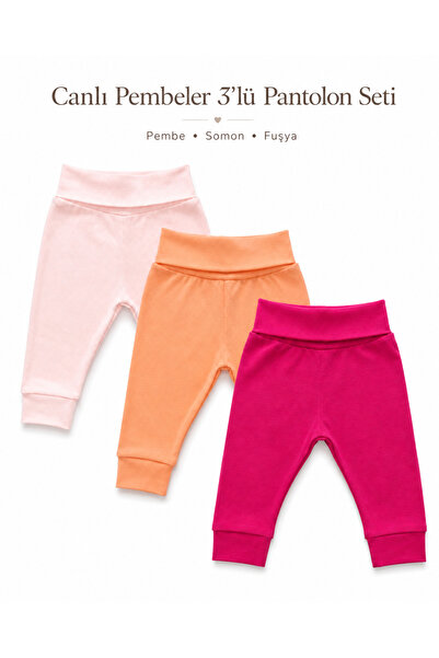 FYB 3-Piece Baby Girl Pants Set with Lycra Ribbed Elastic Waist and Cuffed Legs