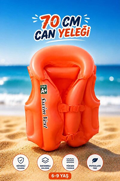 Fidan oyuncak 70 cm Çocuk Can Yeleği 6-9 Yaş Şişme Yüzme Yeleği Turuncu PVC G...