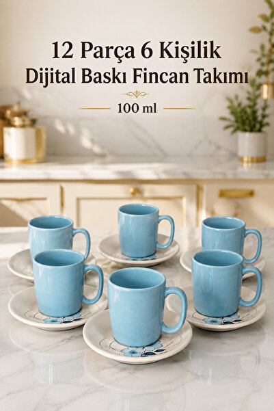 L'eDoren Seramik 12 Parça 6 Kişilik Türk Kahvesi Fincan Takımı 100 ml Kahve Seti
