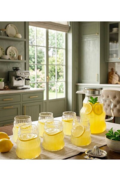 Ars Buğra Home 6+1 CAM SÜRAHİ SETİ 1600 ML SÜRAHİ&330 ML BARDAK