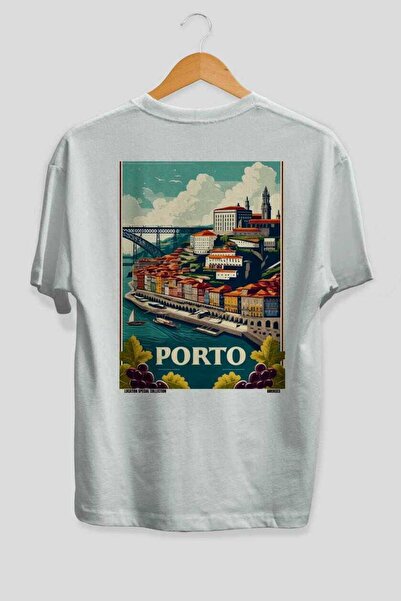 Ankhises Πόρτο Πορτογαλία Λευκό Oversize Country City Μπλουζάκι Unisex με στά...