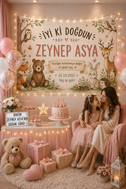 LUNA DİZAYN Kişiye Özel Yatay Doğum Günü Happy Birthday Duvar Örtüsü Duvar Ha...