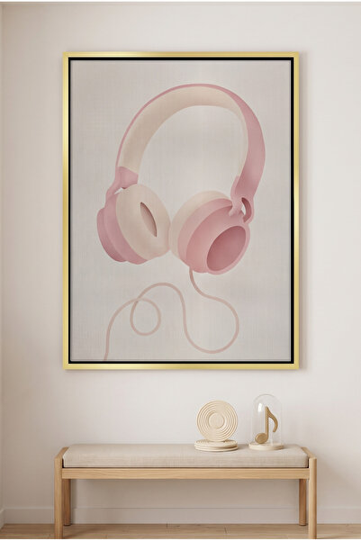Jasmine Art Minimalist Pink Headphones Kids Wall Art | Portrait Framed Canvas...