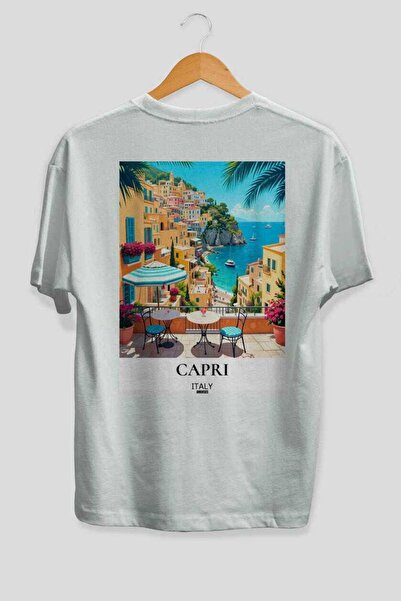Ankhises Κάπρι Ιταλία Λευκό Oversize Country City Μπλουζάκι Unisex με στάμπα ...