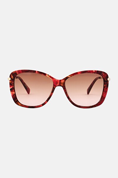 Longchamp نظارات شمسية نسائية LO616S على شكل فراشة، لون أحمر رخامي