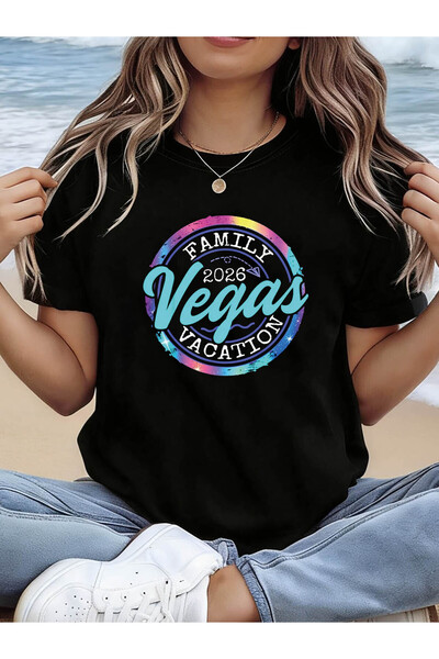 12 HERTZ تي شيرت بطباعة حروف FAMILY Vegas VACATION 2026، قميص كاجوال بأكمام ق...