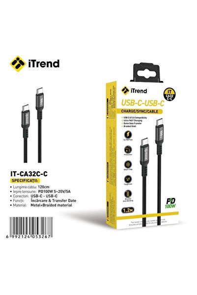 itrend Cablu USB-C la USB-C iTrend, 1.2 m, Încărcare Rapidă PD 100W, Material...