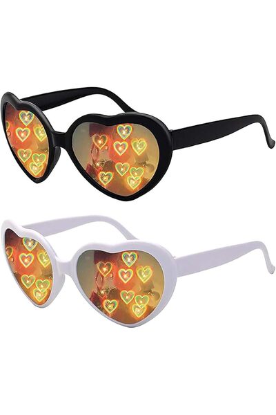 Arabest 2-Pack Heart Sunglasses,Diffractive Heart Effect Glasses,Black & Whit...