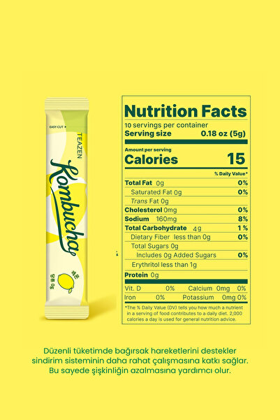 TEAZEN Probiyotik Ve Lif İçeren Bağırsak Sağlığı Destekli Şekersiz İçecek Kombucha Lemon