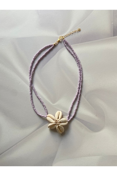 Burçin Örbük Accessory Lila Kum Boncuk Deniz Kabuğu Çiçek Kolye