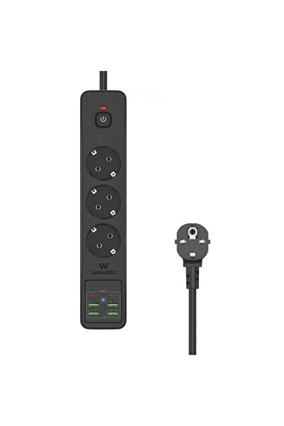 LEEWELLO Πολύπριζο ασφαλείας με 4 θύρες USB-A και 2 θύρες USB-C