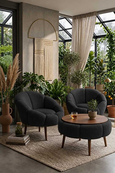 DEKOZUM LİVA Comfort Koltuk Berjer Takımı Çay Seti Peluş Kumaş 3 lü Set 2 Kol...