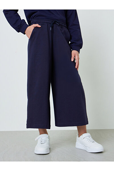 Styli Teen Girls Navy Blue Cotton Wide Leg Cropped Joggers