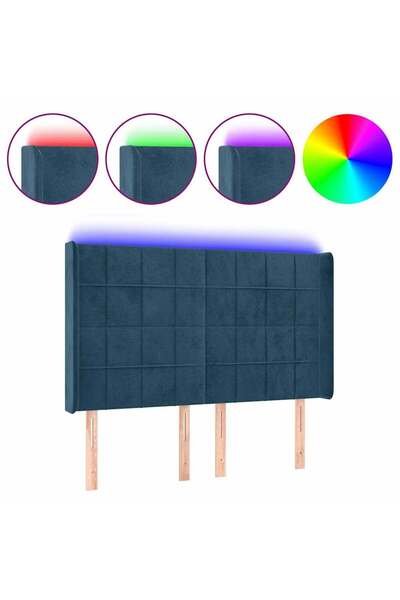 vidaxl Tăblie de pat cu LED, albastru închis, 147x16x118/128cm catifea