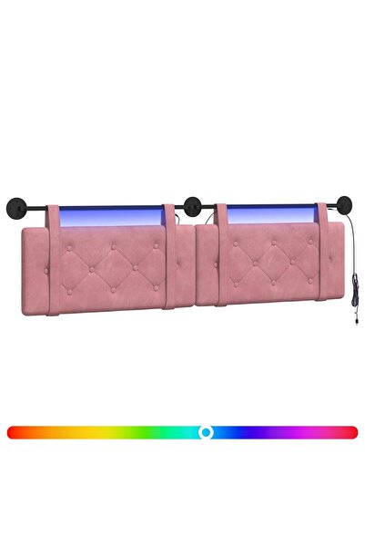 vidaxl Tăblie de pat suspendată Cu lumină LED Roz Catifea
