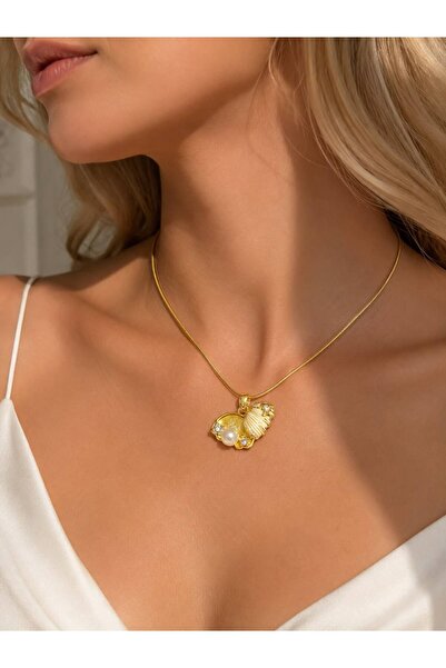 Miore takı Miore Women's Necklace with Openable Oyster Figure and Pearl and Z...