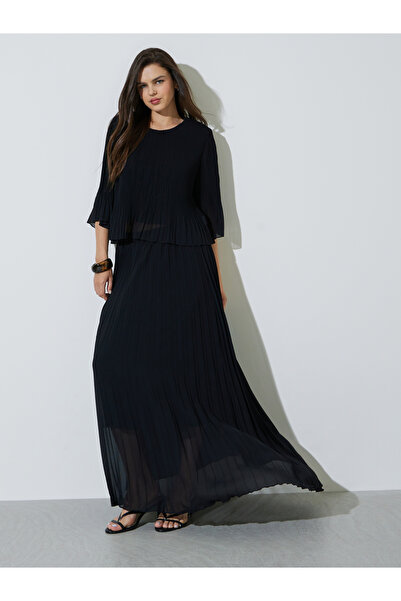 Take Two By Styli Black Pleated Blouse And Maxi Skirt Co-Ord Set