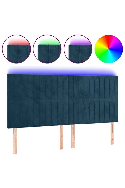vidaxl Tăblie de pat cu LED, albastru închis, 200x5x118/128cm catifea