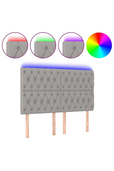 vidaxl Tăblie de pat cu LED, gri deschis, 160x7x118/128 cm, textil