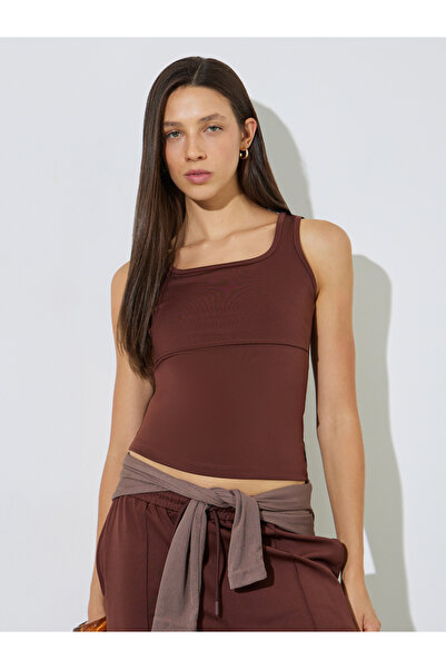 Styli Brown Wide Strap Fitted Tank Top