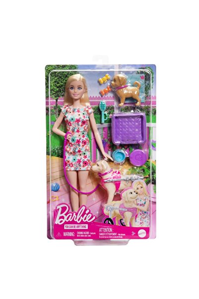 Barbie Papusa cu 2 catelusi si accesorii, Barbie, HTK37