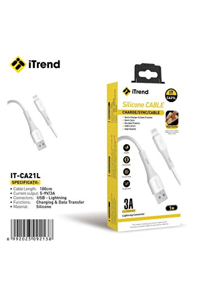 itrend Cablu USB-A la Lightning iTrend, 1 m, Încărcare Rapidă 3A, Silicon, Alb