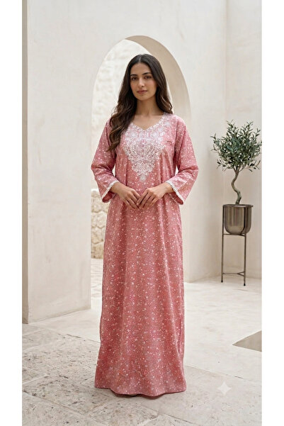 Maison Emarat Blush Bloom Embroidered Jalabiya – Elegant Floral Modest Dress