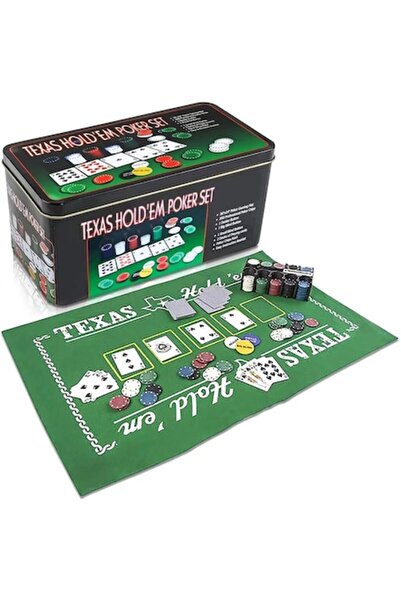 varioshop Set de poker, 200 jetoane, covor verde, 2 pachete de cărți, cutie m...